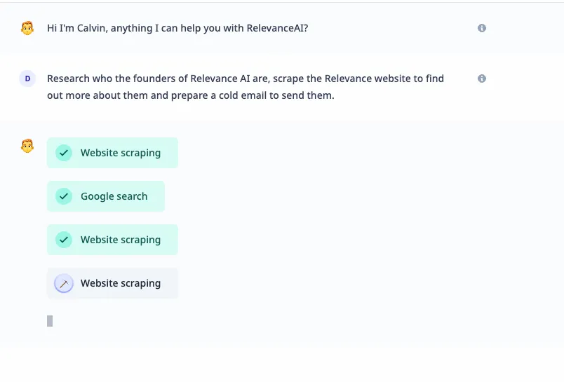 Screenshot of agent conversation