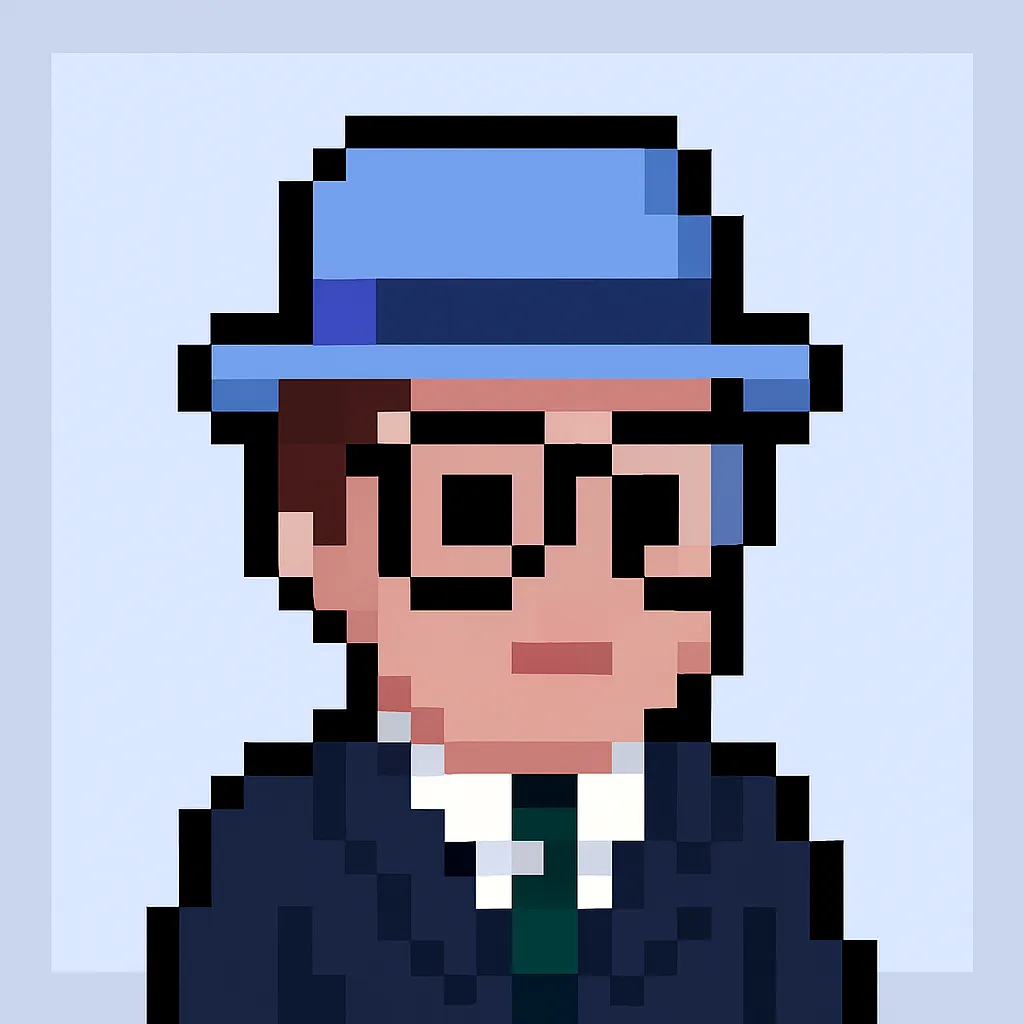 Slack Summariser Sally AI agent avatar - pixel art character with blue hat, glasses, and green tie representing AI-powered Slack summarization tool