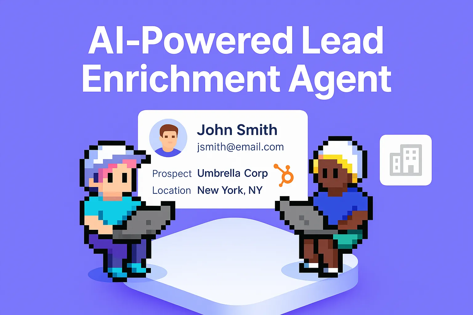 AI-Powered Lead Enrichment Agent dashboard showing John Smith contact data from Umbrella Corp with automated CRM data enrichment tools