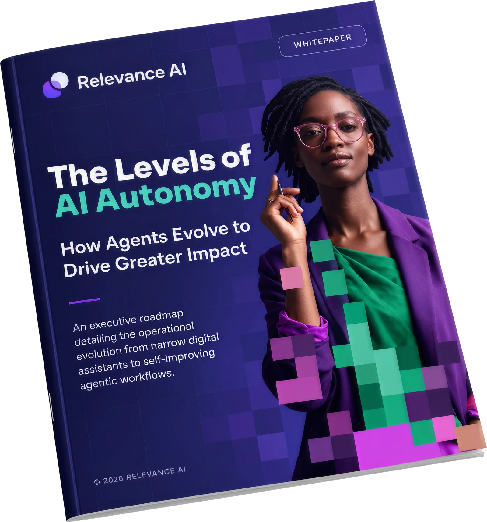 The Levels of AI Autonomy whitepaper, shown as a printed booklet